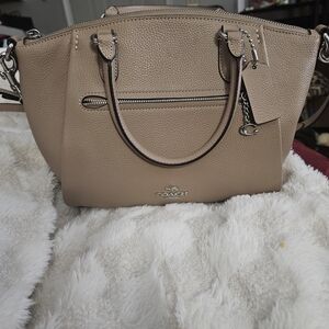 Coach Tan Leather Crossbody Bag with Silver Accents